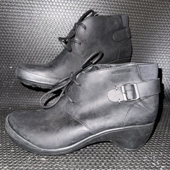Merrell Veranda Heeled Lace Up Ankle Booties Black Leather Women’s Size 10 - Picture 1 of 8